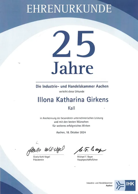 Ehrenurkunde 25 Jahre der IHK